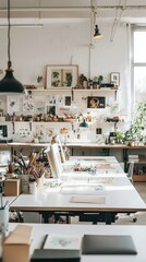 Bright and Creative Art Studio with Organized Workspace and Supplies