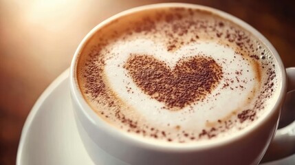 Fototapeta premium Heart-Shaped Foam Design on Coffee in White Mug with Warm Light