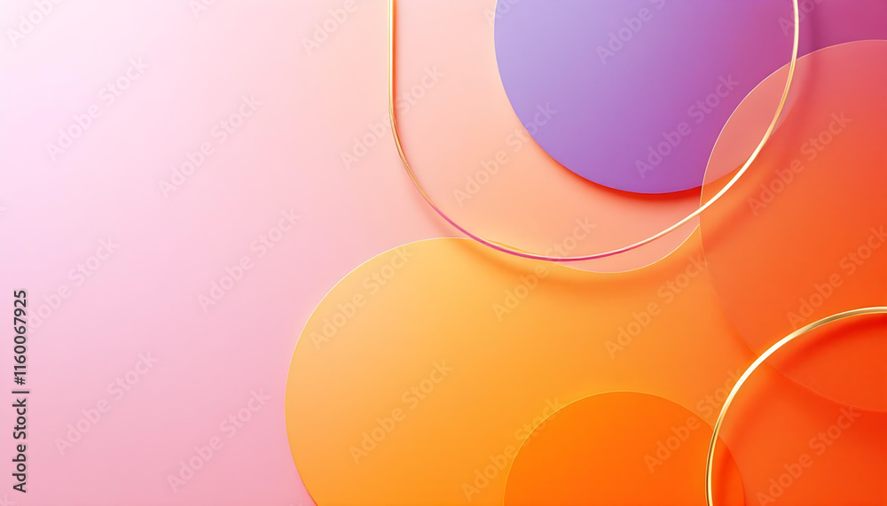 Poster modern abstract gradient orange and purple background concept with a gold line and dots decoration. 
