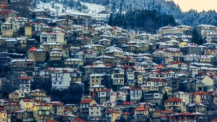Fototapeta premium metsovo city snow in winter in greece
