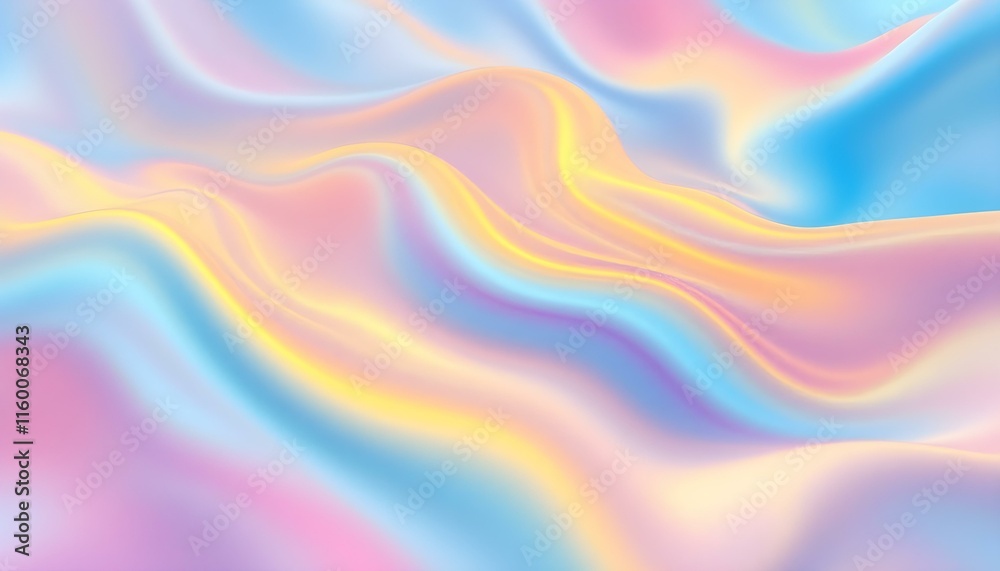Poster modern abstract pastel iridescent holographic foil background. 3d render. holographic silk backgroun