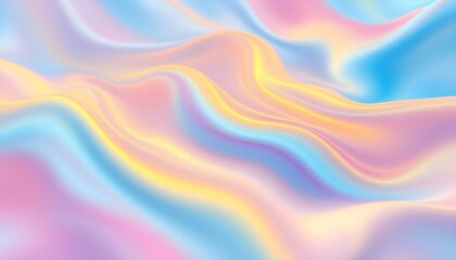 Obraz premium Modern abstract pastel iridescent holographic foil background. 3d render. Holographic silk background. Abstract iridescent gradient background. Abstract fluid iridescent holographic metallic wave
