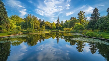 Fototapeta premium Tranquil Pond Amidst Lush Greenery