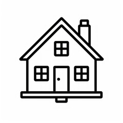 Simple line art illustration of a house with a chimney, windows, and a door.