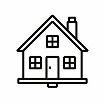 recommend clip art: Simple line art illustration of a house with a chimney, windows, and a door.