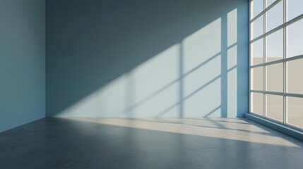 Sunlit Minimalist Room Interior Design:  A serene empty space bathed in soft sunlight streaming through a large window, showcasing clean lines and a peaceful atmosphere.