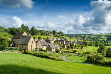 Obraz premium Picturesque English Village Nestled in Rolling Hills
