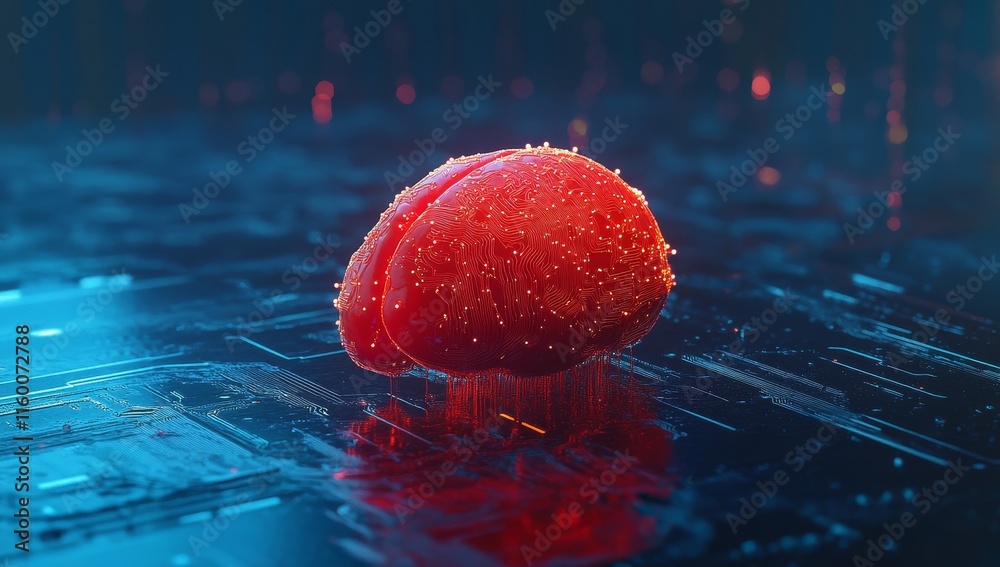 Poster red digital brain on circuit board. (2)