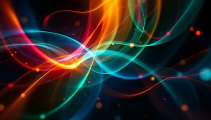 Obraz premium Various abstract light trails against a black background. A dynamic abstract background of overlapping neon light trails in various colors, set against a black backdrop. Abstract blue wave background