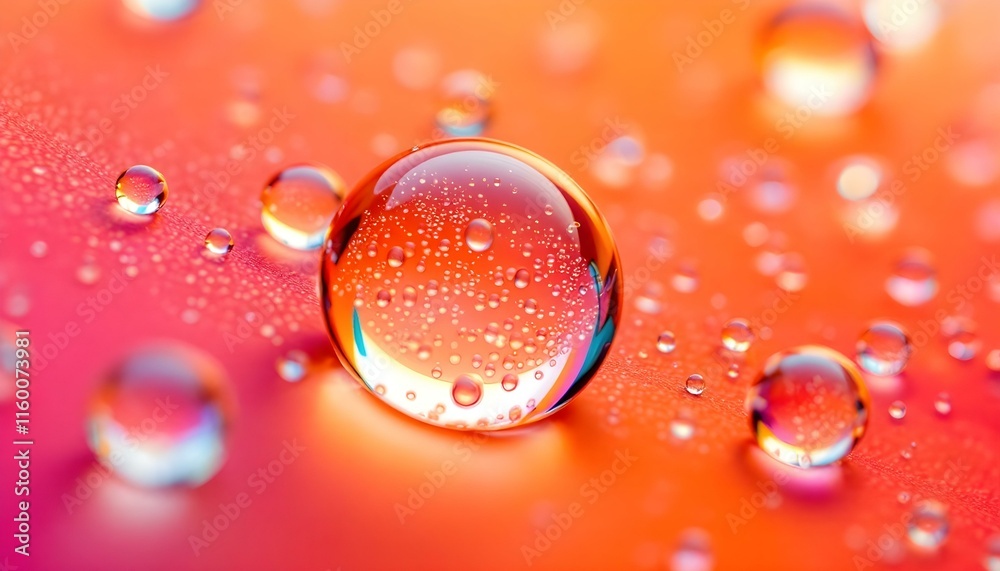 Poster water drops on orange and pink background. abstract colorful oil drops in water. abstract macro phot