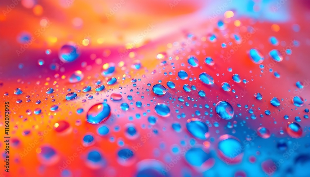 Poster water drops on orange and pink background. abstract colorful oil drops in water. abstract macro phot