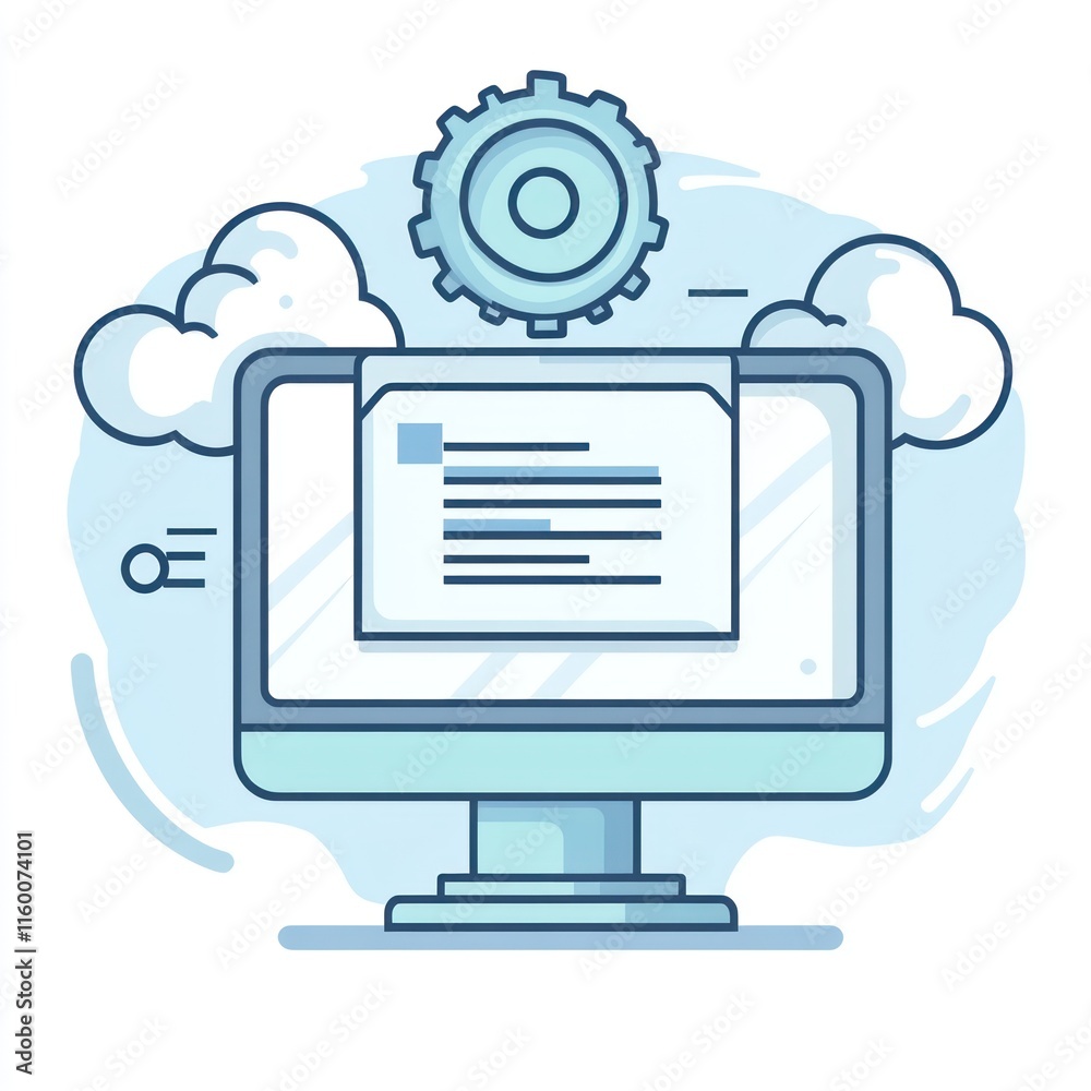 Poster cloud computing, software development, document management on desktop.