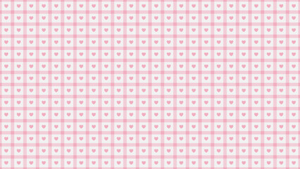 Charming pink gingham pattern featuring small hearts. Perfect for backgrounds, fabrics, or any romantic design.