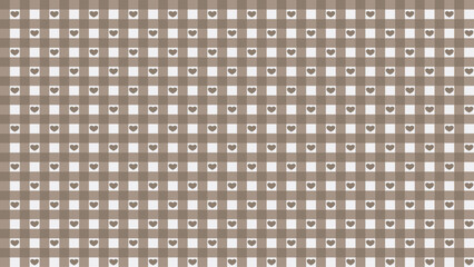 Charming gingham pattern in brown and beige with small hearts. Perfect for backgrounds, fabrics, or any design project.