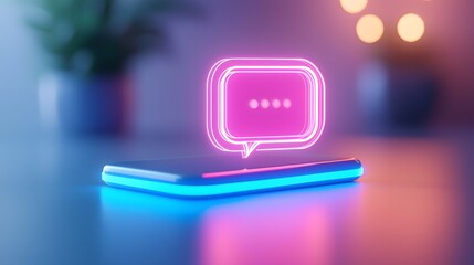 Fototapeta premium Glowing Holographic Chat Design Floating in Minimalist Digital Gallery