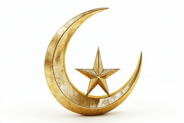 3D Crescent and Star Decor Isolated and White Background