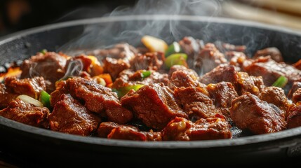 Aromatic Beef Stir Fry with Fresh Vegetables and Steaming Aroma