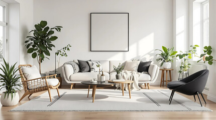 Stylish Modern Living Room with Beige Sofa and Gray Chair