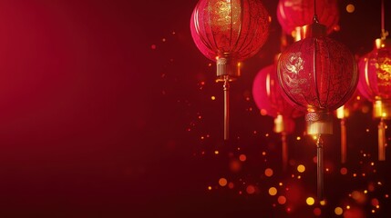 Obraz premium Chinese new year 2025 concept,Red snake flat lay top view, Happy Chinese new year with Red envelope and gold ingot,blessing, wealth on red background with copy space for your text.