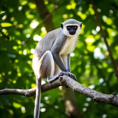 Obraz premium Vervet Monkey with Long Tail in Natural Habitat