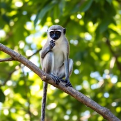 Obraz premium Vervet Monkey with Long Tail in Natural Habitat