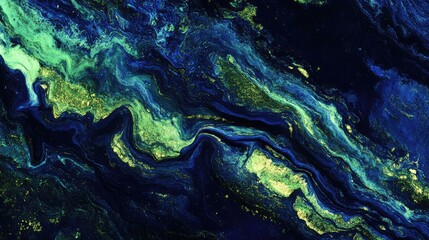 Abstract Colorful Swirling Design in Deep Blue and Green Tones