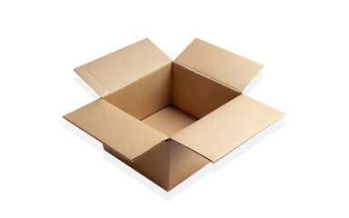 Open empty rectangular cardboard box isolated on white background. Mockup for design and advertising. Empty parcel paper or carton box mock up. Delivery packaging mock up