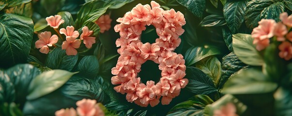 Number 8 embellished with pink flowers, set in a botanical garden background, representing the beauty and strength of women on International Womens Day