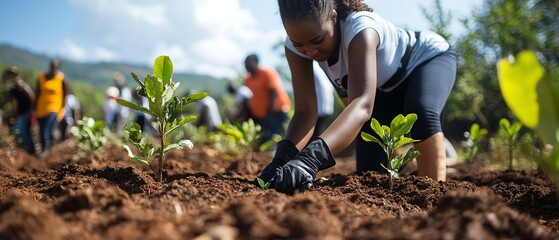 People coming together for a tree planting event, showcasing a philanthropic effort to create a greener, more sustainable future for all