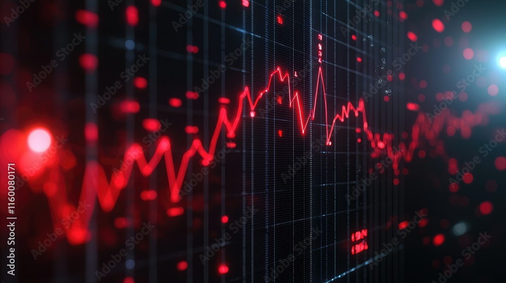 Poster abstract red data visualization with graph and digital elements