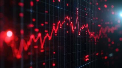 Abstract Red Data Visualization with Graph and Digital Elements