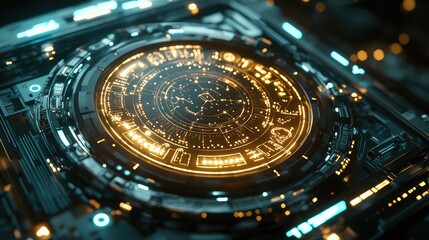 Futuristic Technology Interface with Glowing Elements and Patterns