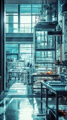 Fototapeta premium Modern Laboratory Interior with Glass Equipment and Bright Lighting