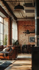 Cozy Industrial Living Room with Exposed Brick and Natural Light
