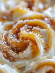 Closeup Caramel Swirl Cinnamon Rolls Bakery Pastry Dessert Sweet Treat