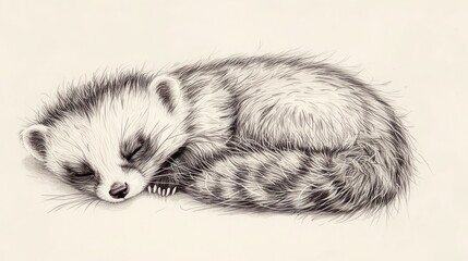 Obraz premium Adorable sleeping baby raccoon illustration.