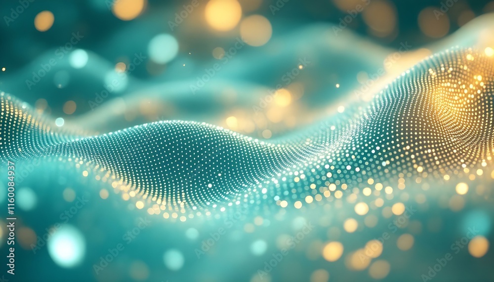 Poster Dotted abstract background, blue and grey dots in perspective flow, big data technology. 3d abstract dark blue background with dots pattern design, technology theme image, nanotechnology background