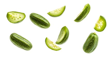 Falling Cucumis Utilissimus isolated on a white background