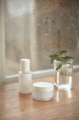 cosmetics placed in the space where light comes in