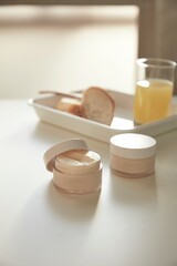 cosmetics placed in the space where light comes in