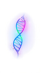 A DNA double helix icon with glowing strands, colorful gradients, and data streams, set on a plain white background. Ideal for genetics or biotechnology themes.
