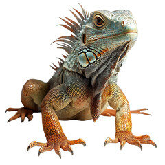 Obraz premium Angled view full body shot of an extremely perfect looking single Iguana animal isolated on a white transparent background