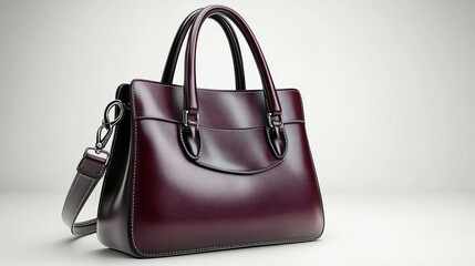 Fototapeta premium Maroon leather handbag with shoulder strap.