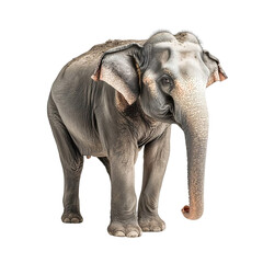 Fototapeta premium Angled view full body shot of an extremely perfect looking single Indian Elephant animal isolated on a white transparent background