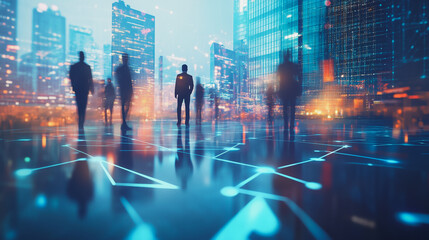 abstract professional business team people innovation connection of line from nail node to node on Smart Innovation city with connection cyber security network reciprocity , networking concept