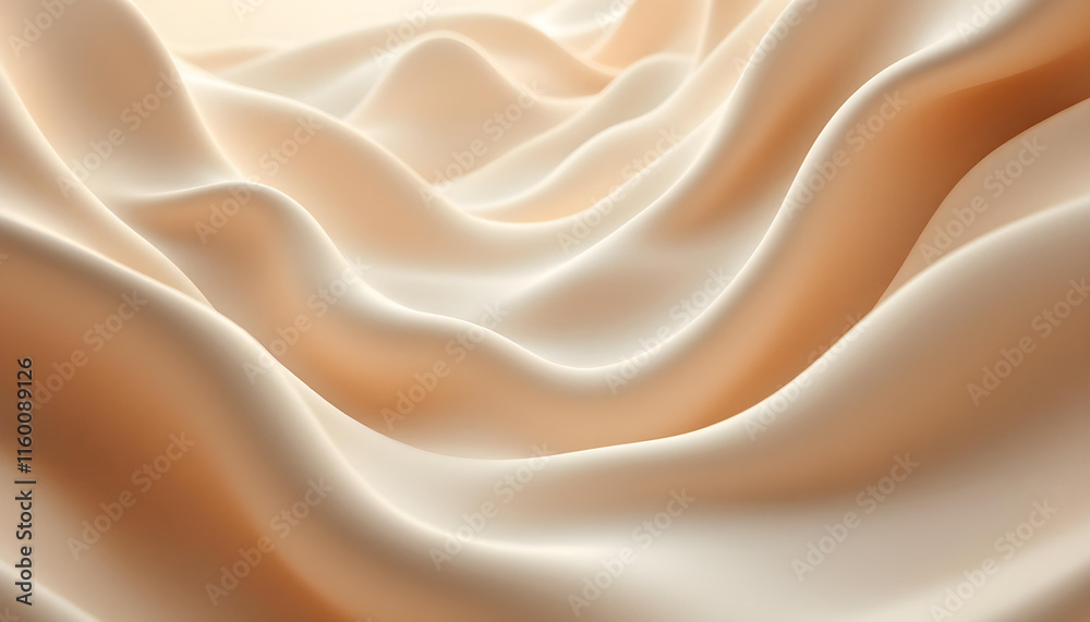 Fototapete Abstract beige wavy texture background with subtle speckles. Soft beige abstract texture with delicate speckles and flowing wave patterns resembling fabric folds. Elegant abstract wave of silky fabric