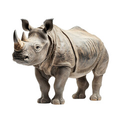Obraz premium Angled view full body shot of an extremely perfect looking single Indian Rhinoceros animal isolated on a white transparent background