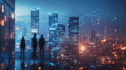 Fototapeta premium abstract professional business team people innovation connection of line from nail node to node on Smart Innovation city with connection cyber security network reciprocity , networking concept