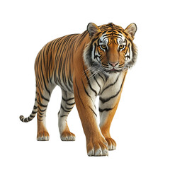 Obraz premium Angled view full body shot of an extremely perfect looking single Indochinese Tiger animal isolated on a white transparent background