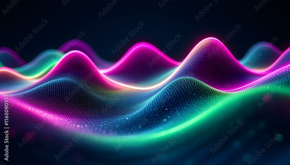 Poster Abstract flowing wavy lines. Colorful dynamic wave background design element for concepts of music, party, and technology. A colorful, abstract wall with a blue background. Wave style gradient